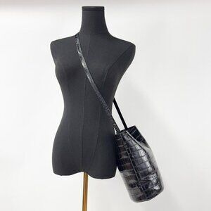 OAK + FORT Pleather Faux Croc Leather Bucket Back with rope handles pocket